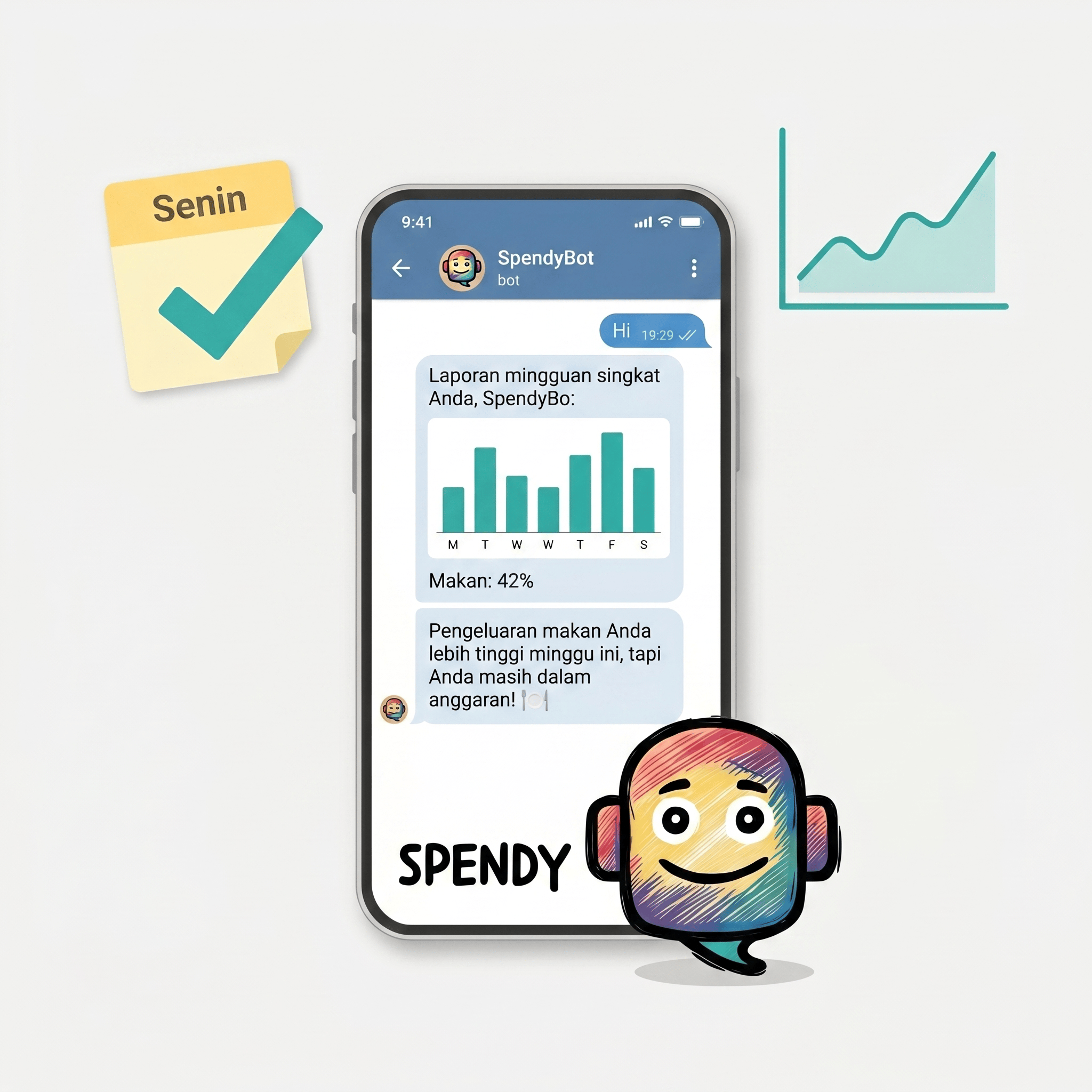 Laporan keuangan pribadi otomatis mingguan dan bulanan dari SpendyBot